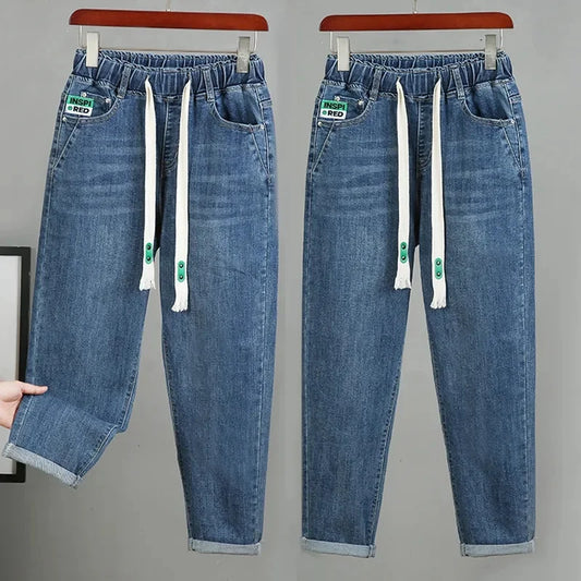2025 Fashion Women's Jeans Spring Autumn Denim Harem Pants Loose Large-size Elastic-waist Vintage Casual Trousers Female Jeans