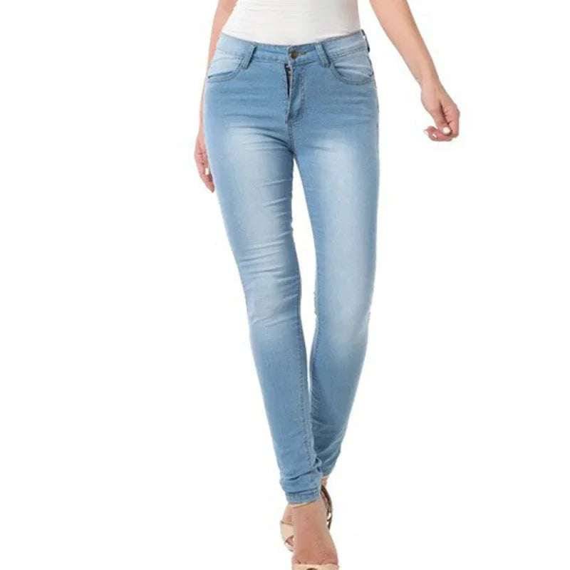 Autumn and winter women's clothing slim fit blue jeans stretch denim women's high waisted light colored washed denim jeans