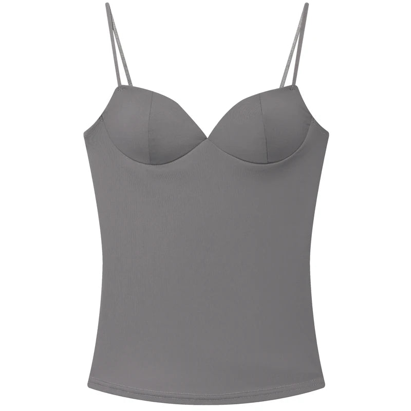 HXAO Sexy Corset Slip Top Women 2025 Nylon Tanks & Camis Fashion Brown Bra Sleeveless Camisole Elegant Bustier Backless Cup tops