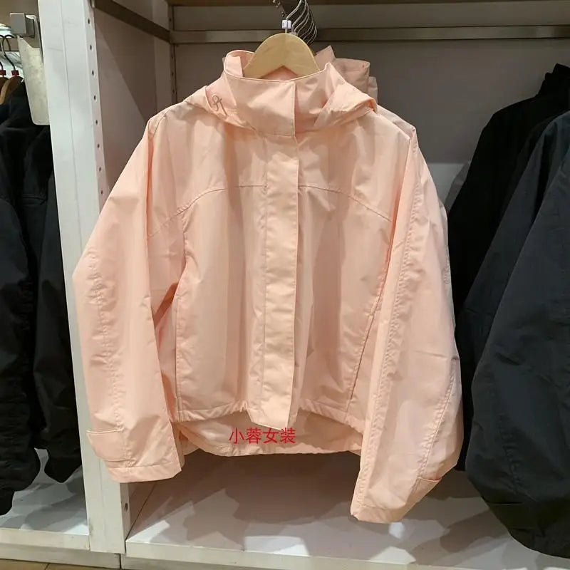 Cropped Bomber Jacket Thin Coat Women Loose Fit Stand Collar Solid Women's Top Autumn Outerwear Casual Daily Streetwear