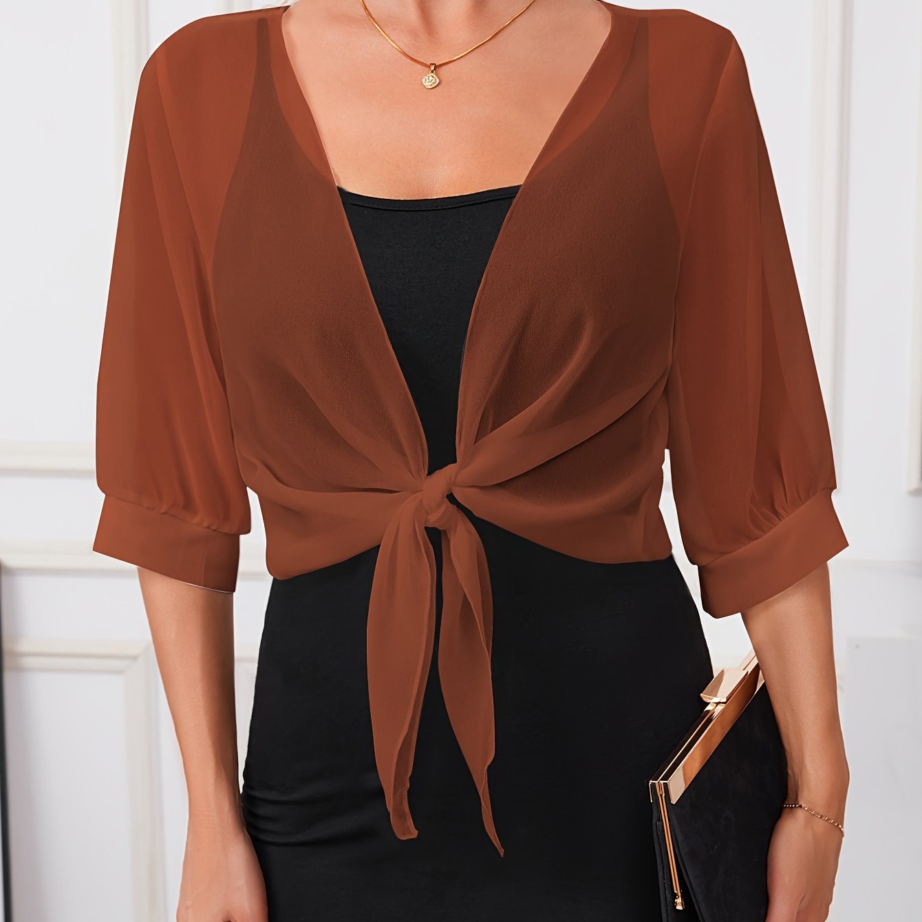 [Lightweight and Breathable] Elegant Shawl Wrap with Tie-Front Detail | Polyester | Lightweight and Breathable | Dress Accessory | Spring/Summer/Fall Events | Chic
