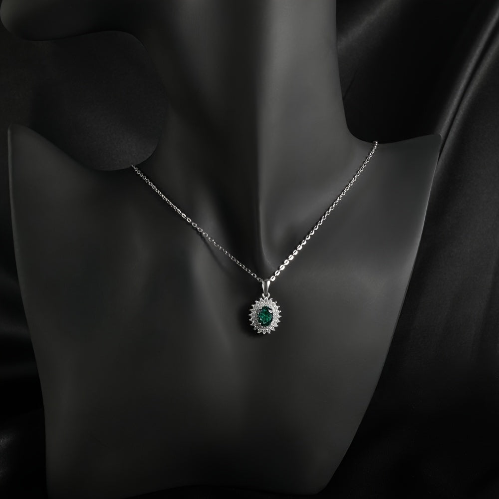 925 Silver Synthetic Emerald Jewelry Necklace Men Women Fashion Necklace Gift For Him/Her Daily Party Wear Bridesmaid Gift Special Moment Valentine'S Day Gift Graduation Gift For Man Woman