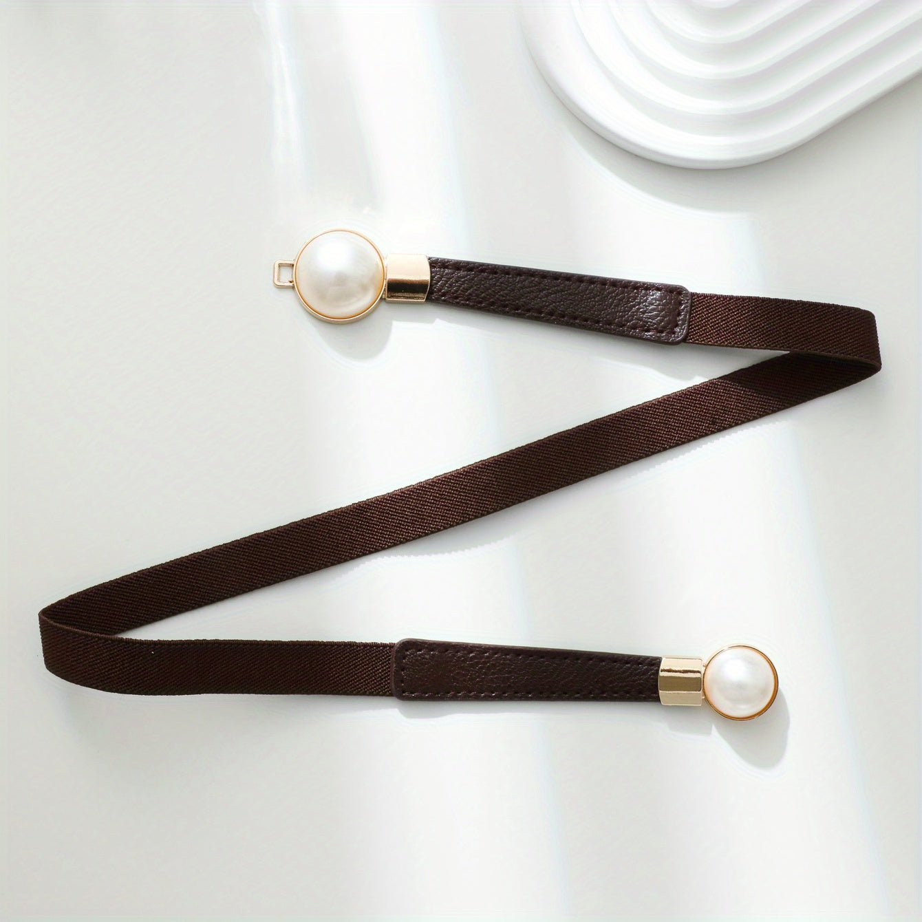 Faux Pearl Elastic Thin Belt, Women's Decoration For Dress, Fashion Simple Women's Buckle Thin Belt