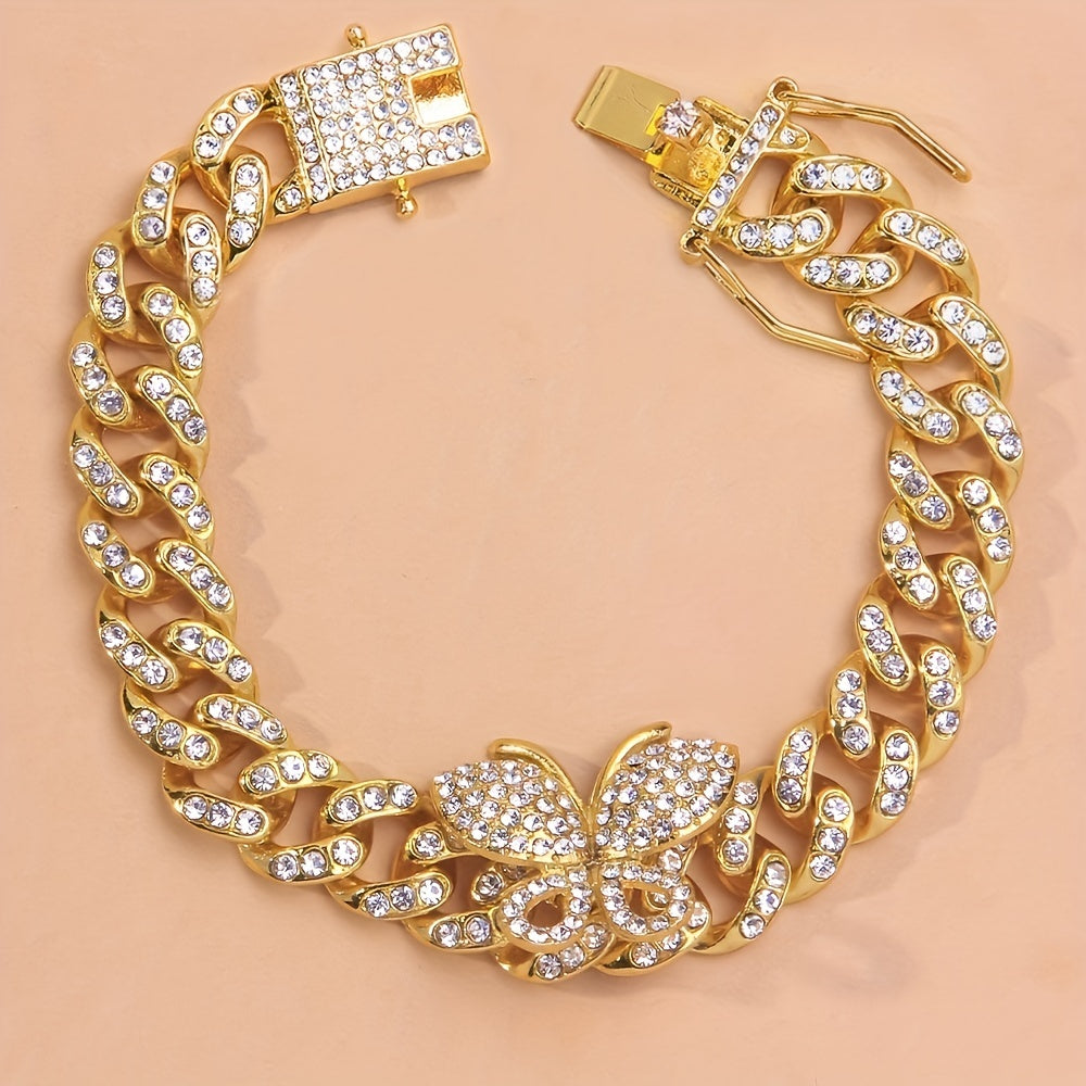 Exquisite Butterfly Claw Cuban Chain Anklet - Inlaid with Shiny Rhinestones, Hip Hop Style, Animal Theme, Adjustable Ankle Bracelet for Women, Fashion Jewelry Accessory