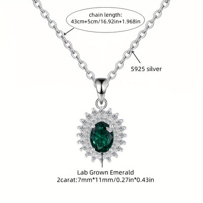 925 Silver Synthetic Emerald Jewelry Necklace Men Women Fashion Necklace Gift For Him/Her Daily Party Wear Bridesmaid Gift Special Moment Valentine'S Day Gift Graduation Gift For Man Woman