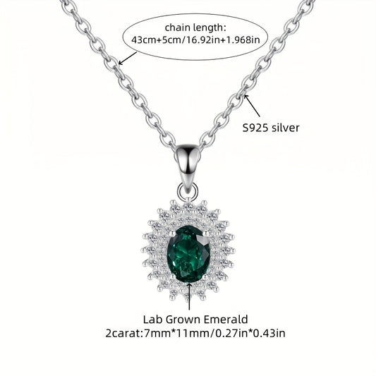925 Silver Synthetic Emerald Jewelry Necklace Men Women Fashion Necklace Gift For Him/Her Daily Party Wear Bridesmaid Gift Special Moment Valentine'S Day Gift Graduation Gift For Man Woman