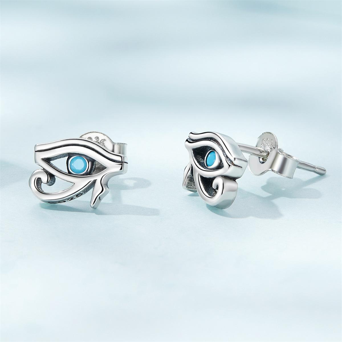 2.2g PANPOKI Luxury 925 Sterling Silvery Simple Style Eye of Horus Ear Buckle Zirconia Stud Earrings for Women Fashion Jewelry Gift, Simple Style, Luxury Style, Religious Symbols Theme