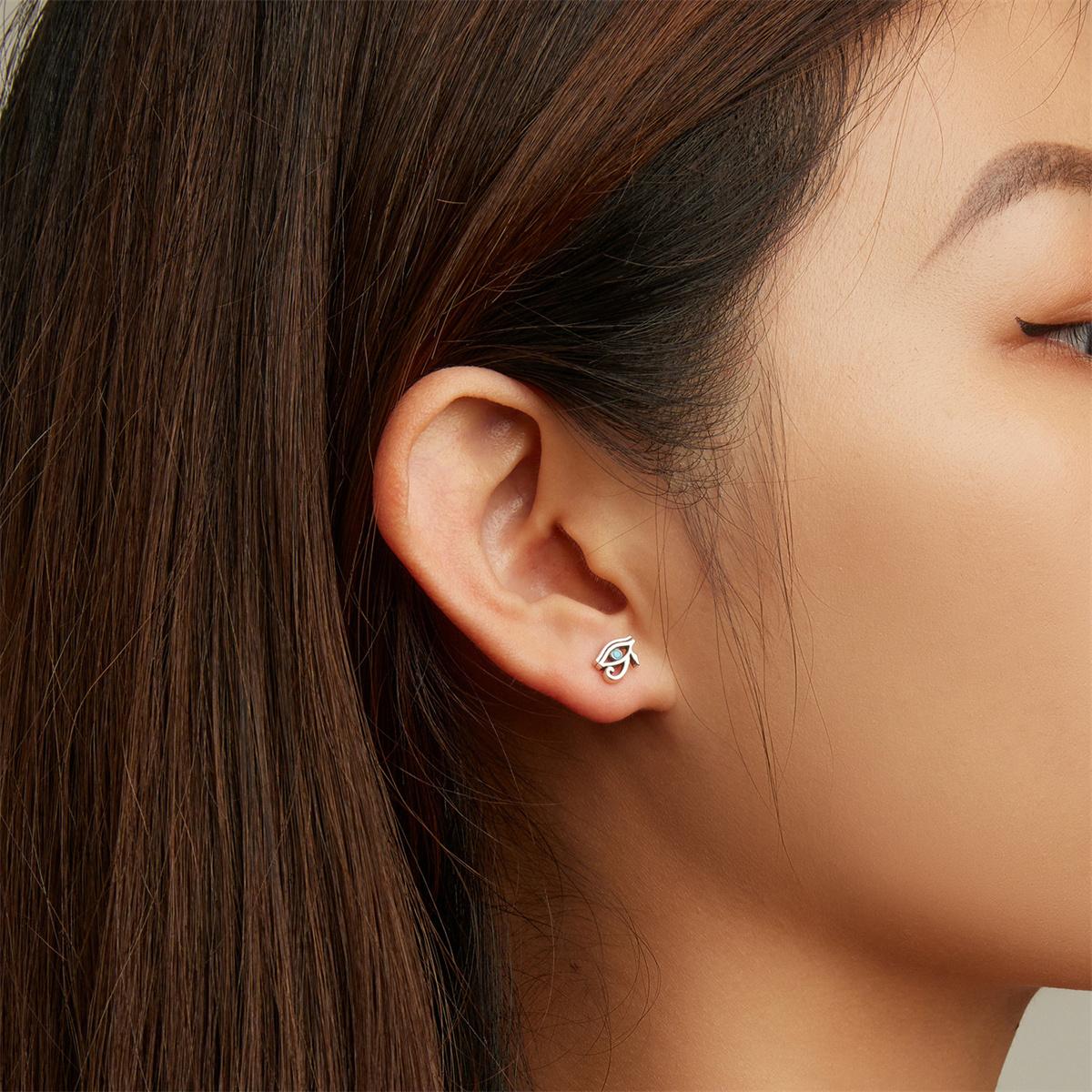 2.2g PANPOKI Luxury 925 Sterling Silvery Simple Style Eye of Horus Ear Buckle Zirconia Stud Earrings for Women Fashion Jewelry Gift, Simple Style, Luxury Style, Religious Symbols Theme