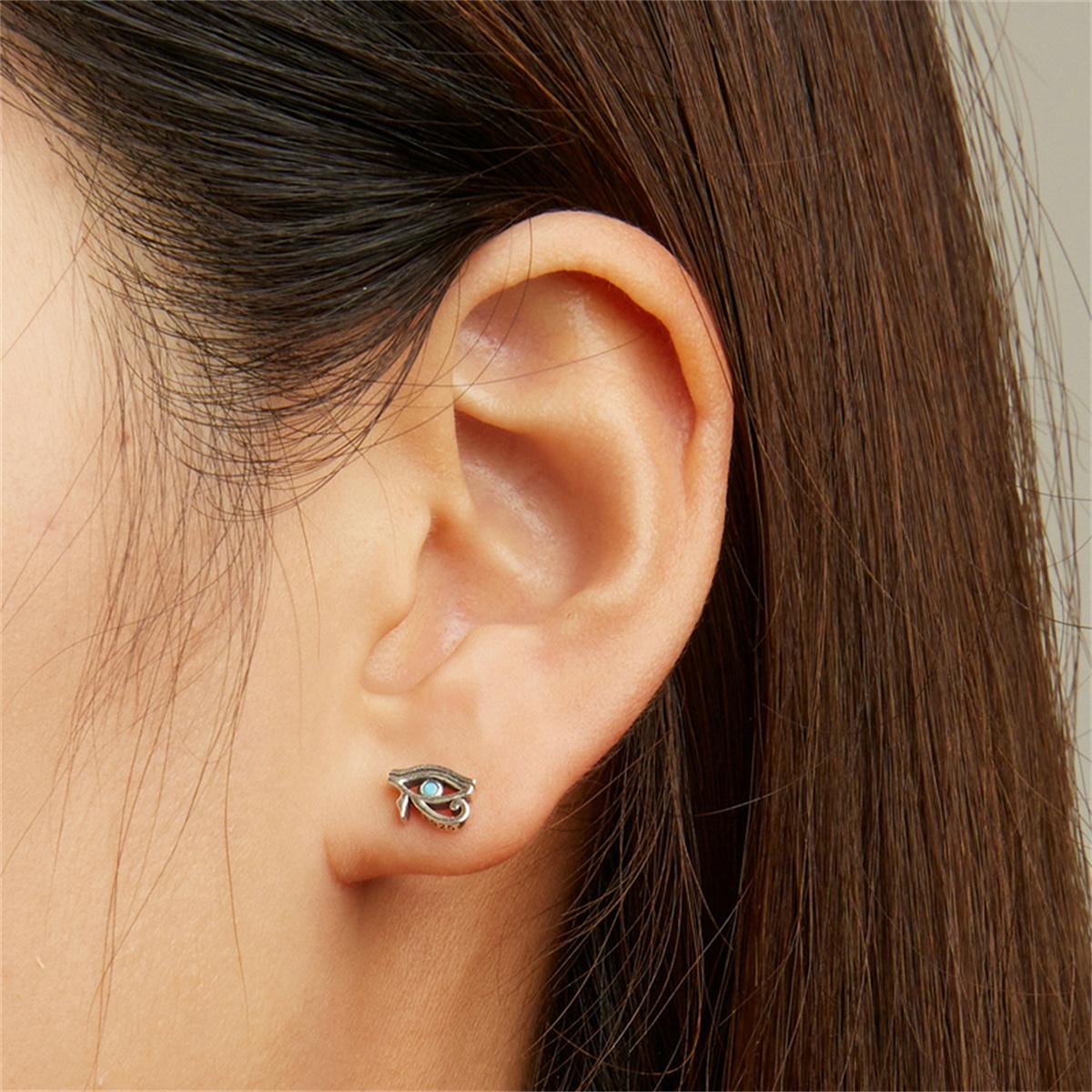 2.2g PANPOKI Luxury 925 Sterling Silvery Simple Style Eye of Horus Ear Buckle Zirconia Stud Earrings for Women Fashion Jewelry Gift, Simple Style, Luxury Style, Religious Symbols Theme