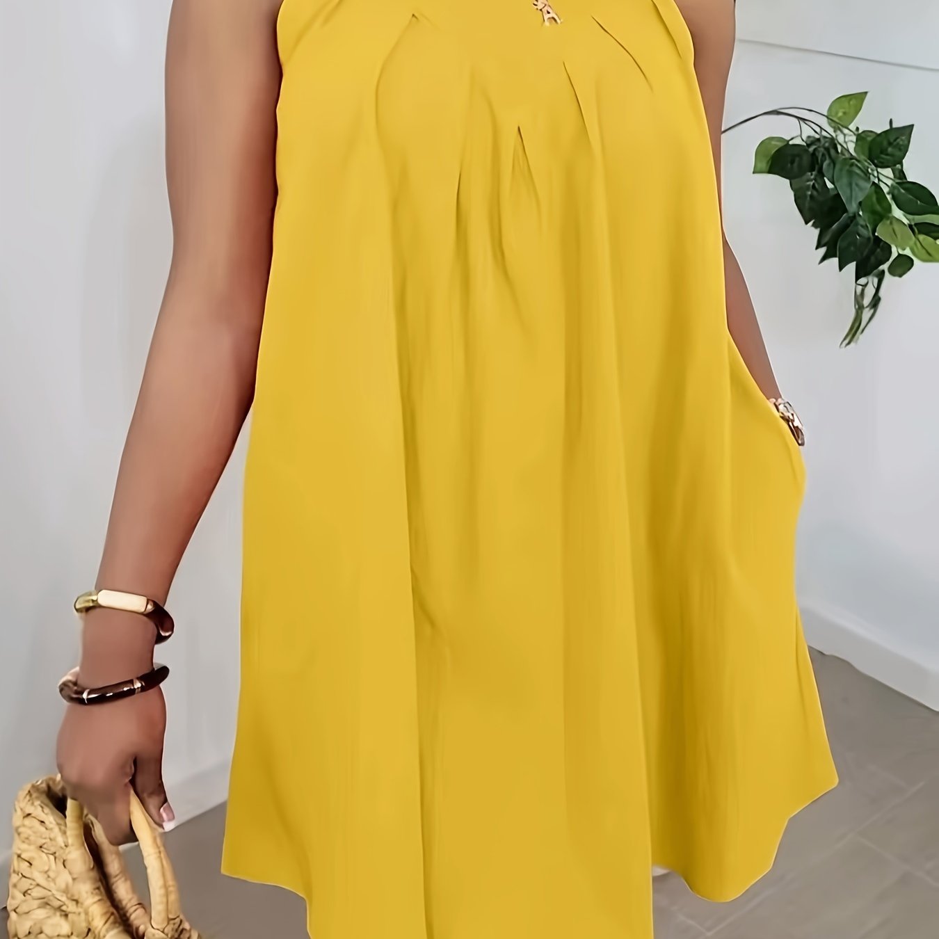 Solid Crew Neck Tank Dress, Elegant Sleeveless Loose Dress For Summer, Women's Clothing