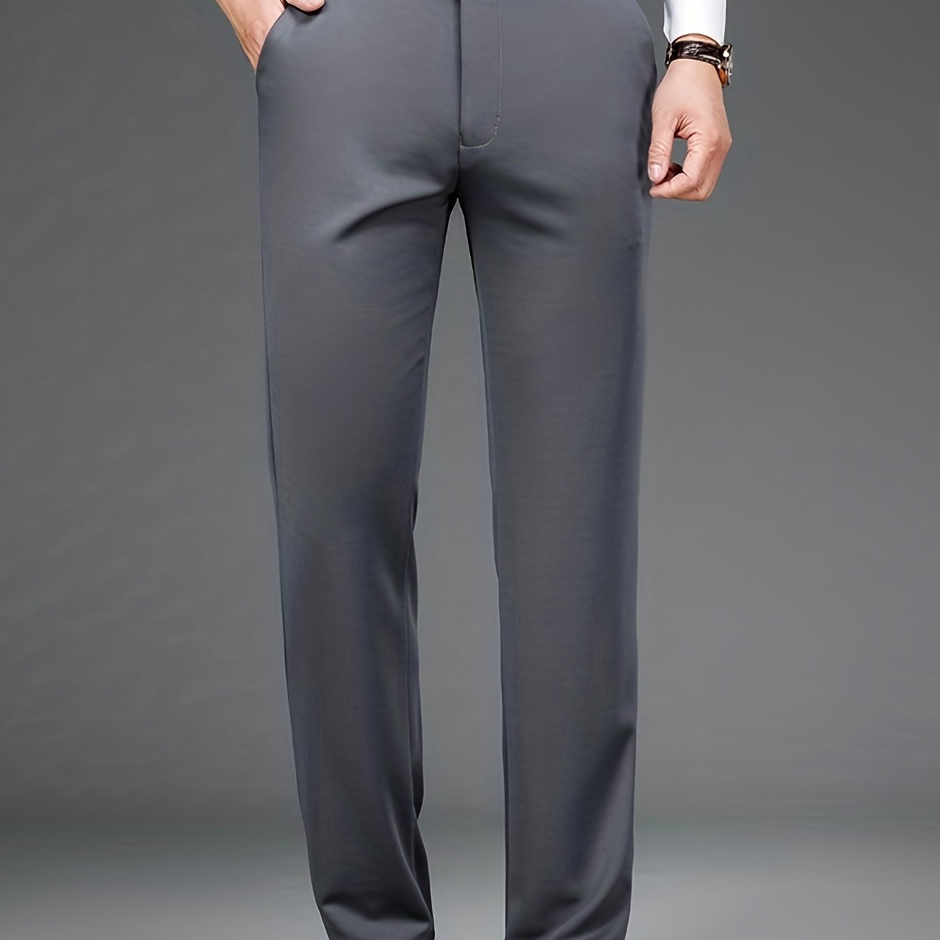 Classic Design Dress Pants, Men's Formal Solid Color Slightly Stretch Dress Pants For Spring Summer Business, Old Money Style