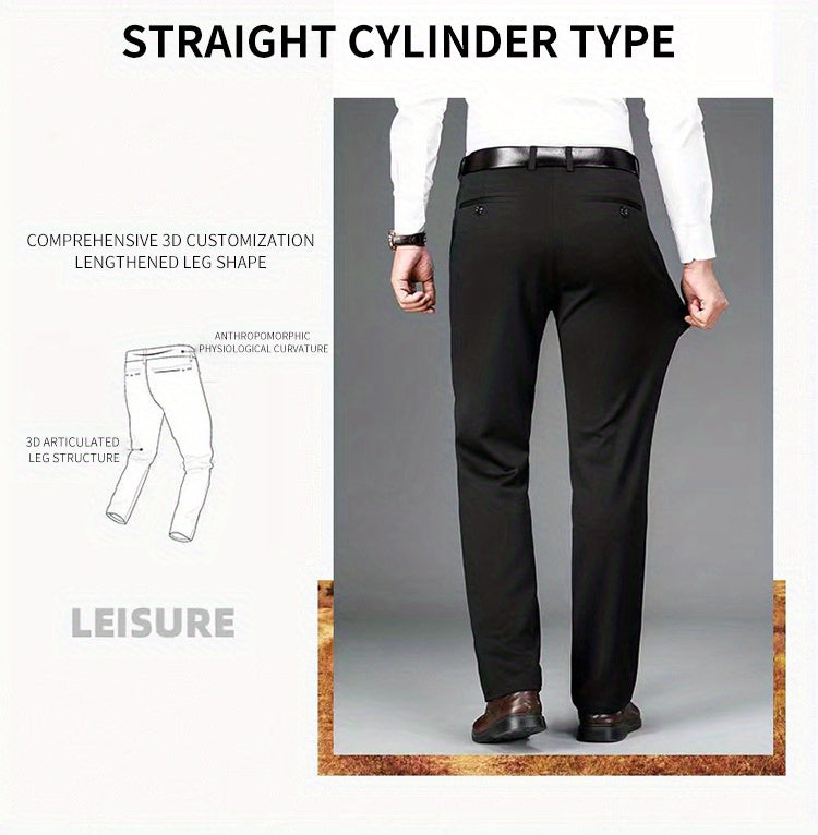 Classic Design Dress Pants, Men's Formal Solid Color Slightly Stretch Dress Pants For Spring Summer Business, Old Money Style