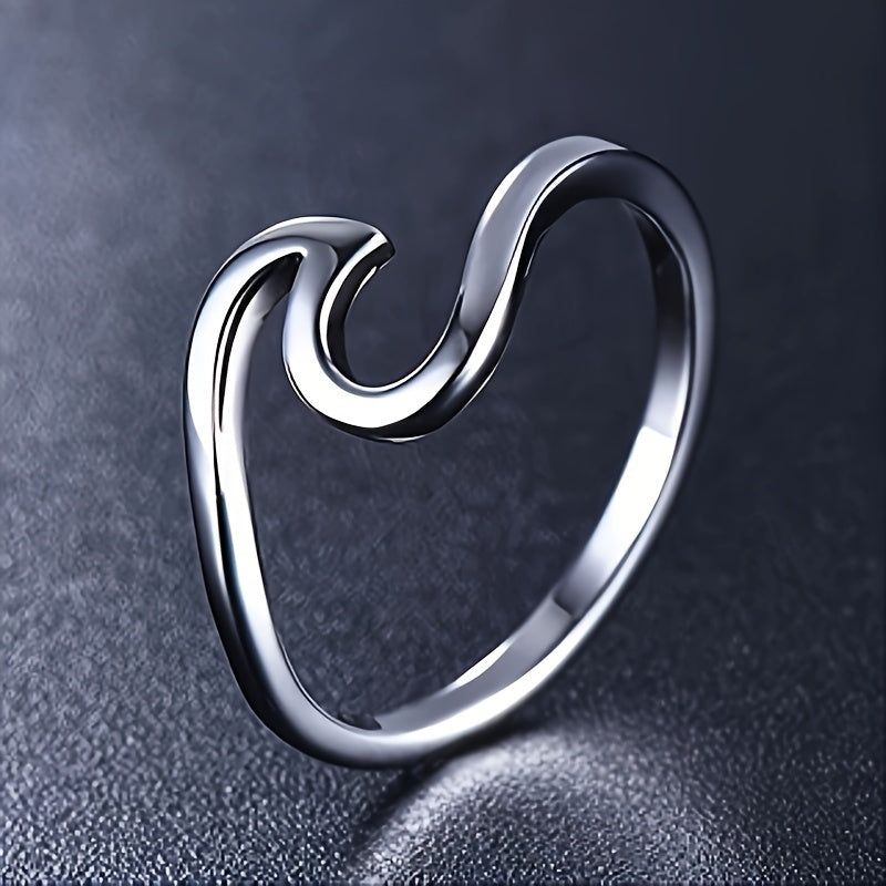 1pc Elegant Simple Wave Design 925 Sterling Silver Ring for Women, Fashion Personalized Wave Band, Suitable for Daily Wear and Parties, 1.6g Jewelry Gift