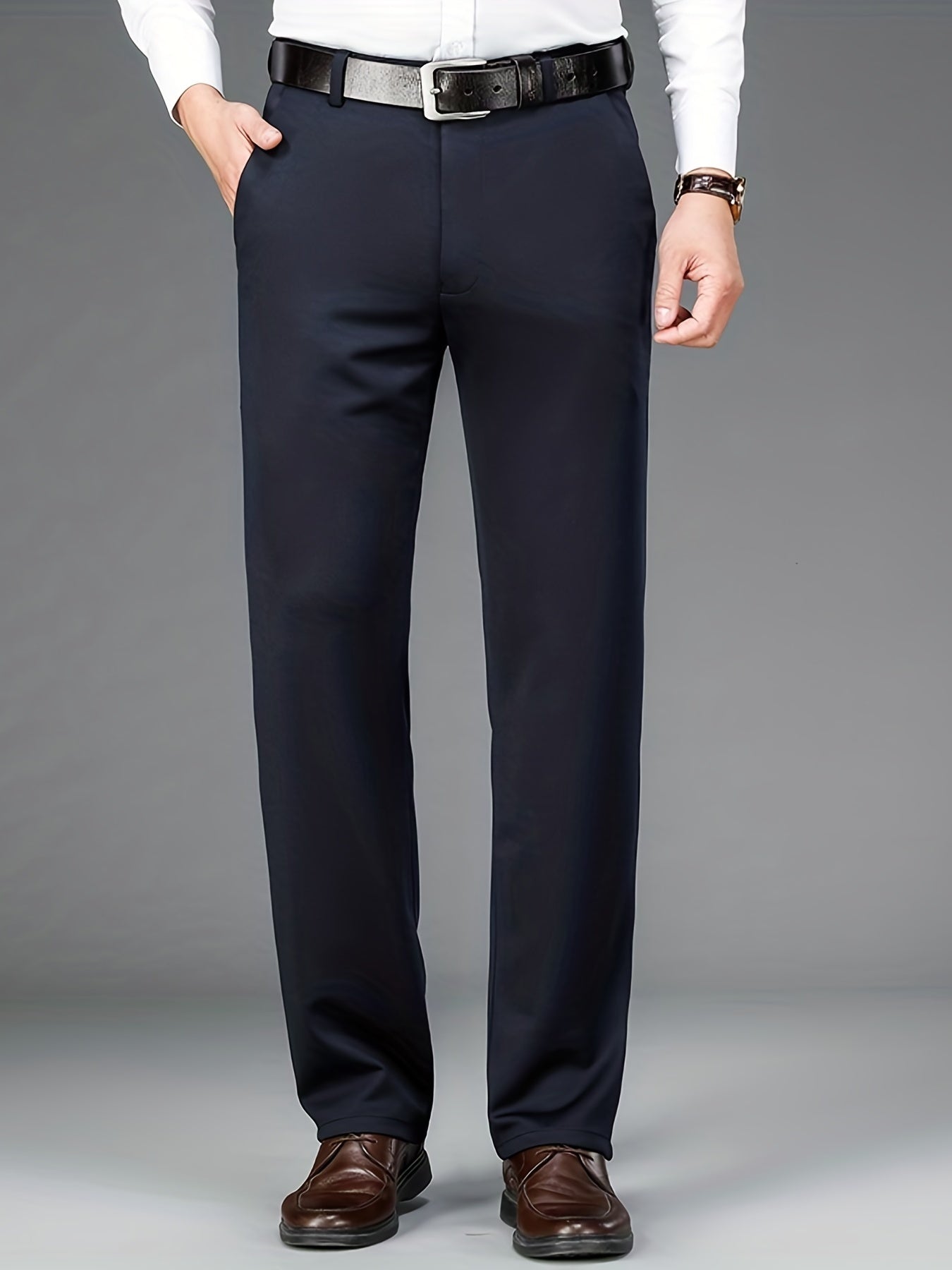 Classic Design Dress Pants, Men's Formal Solid Color Slightly Stretch Dress Pants For Spring Summer Business, Old Money Style