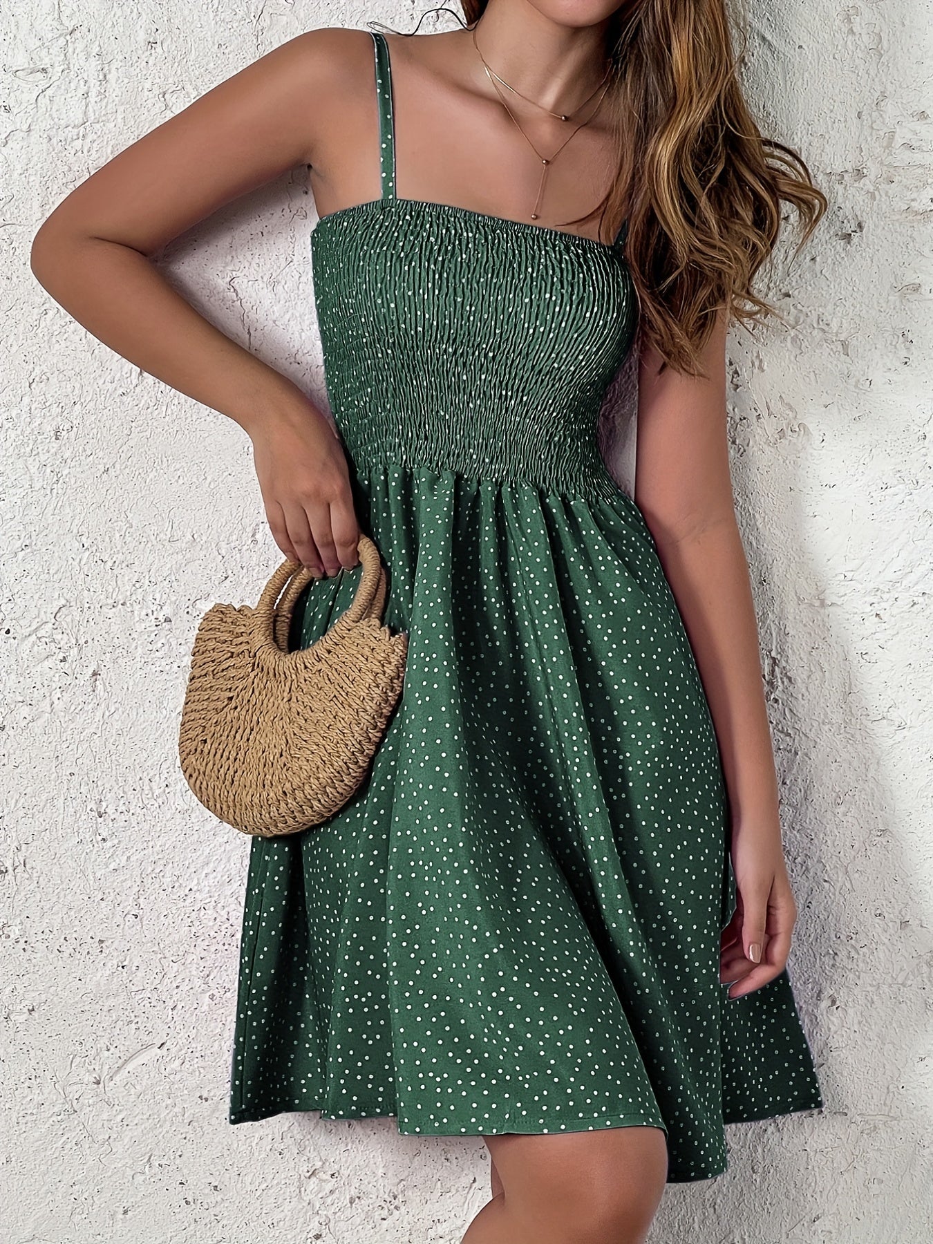 Polka Dot Cami Dress, Backless Casual Dress For Summer & Spring, Women's Clothing