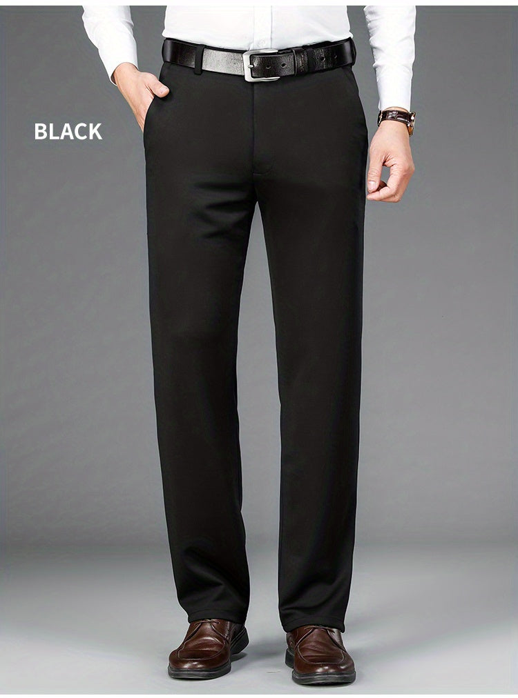 Classic Design Dress Pants, Men's Formal Solid Color Slightly Stretch Dress Pants For Spring Summer Business, Old Money Style