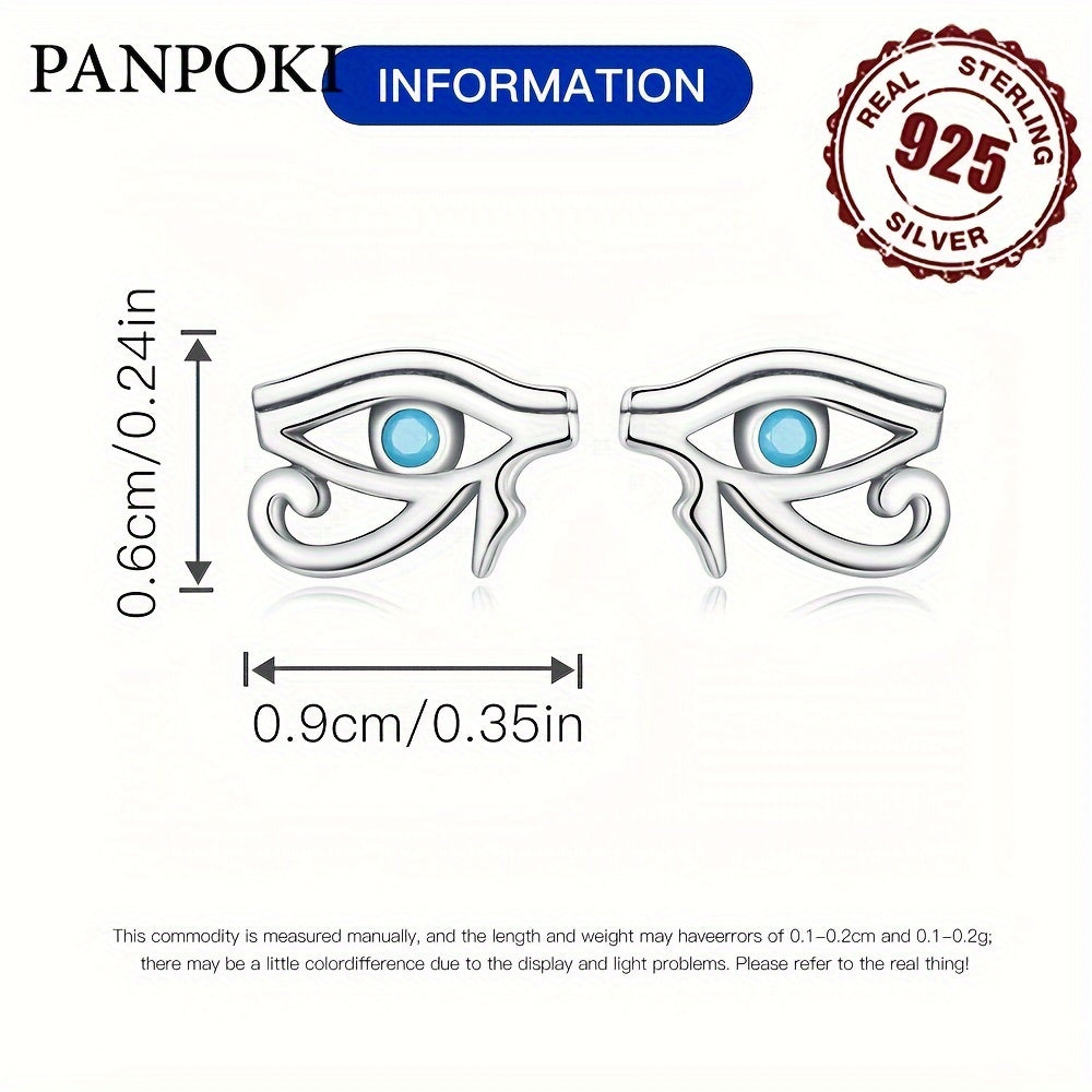 2.2g PANPOKI Luxury 925 Sterling Silvery Simple Style Eye of Horus Ear Buckle Zirconia Stud Earrings for Women Fashion Jewelry Gift, Simple Style, Luxury Style, Religious Symbols Theme