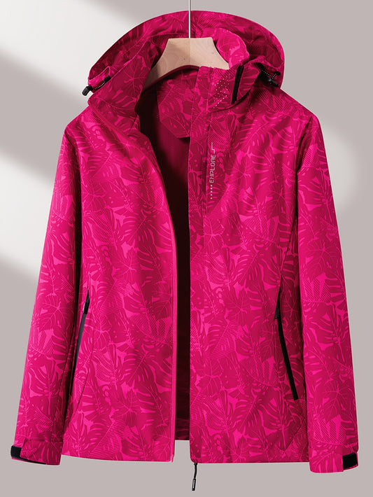 [Windproof Jacket for Women] Lightweight Windproof Jacket for Women | Full-Zip Front, Stand Collar, Non-Stretch Fabric - Bright Pink Outdoor Coat for Hiking, Camping, Travel (Spring/Fall/Summer) - Easy-Care Design, Durable Co