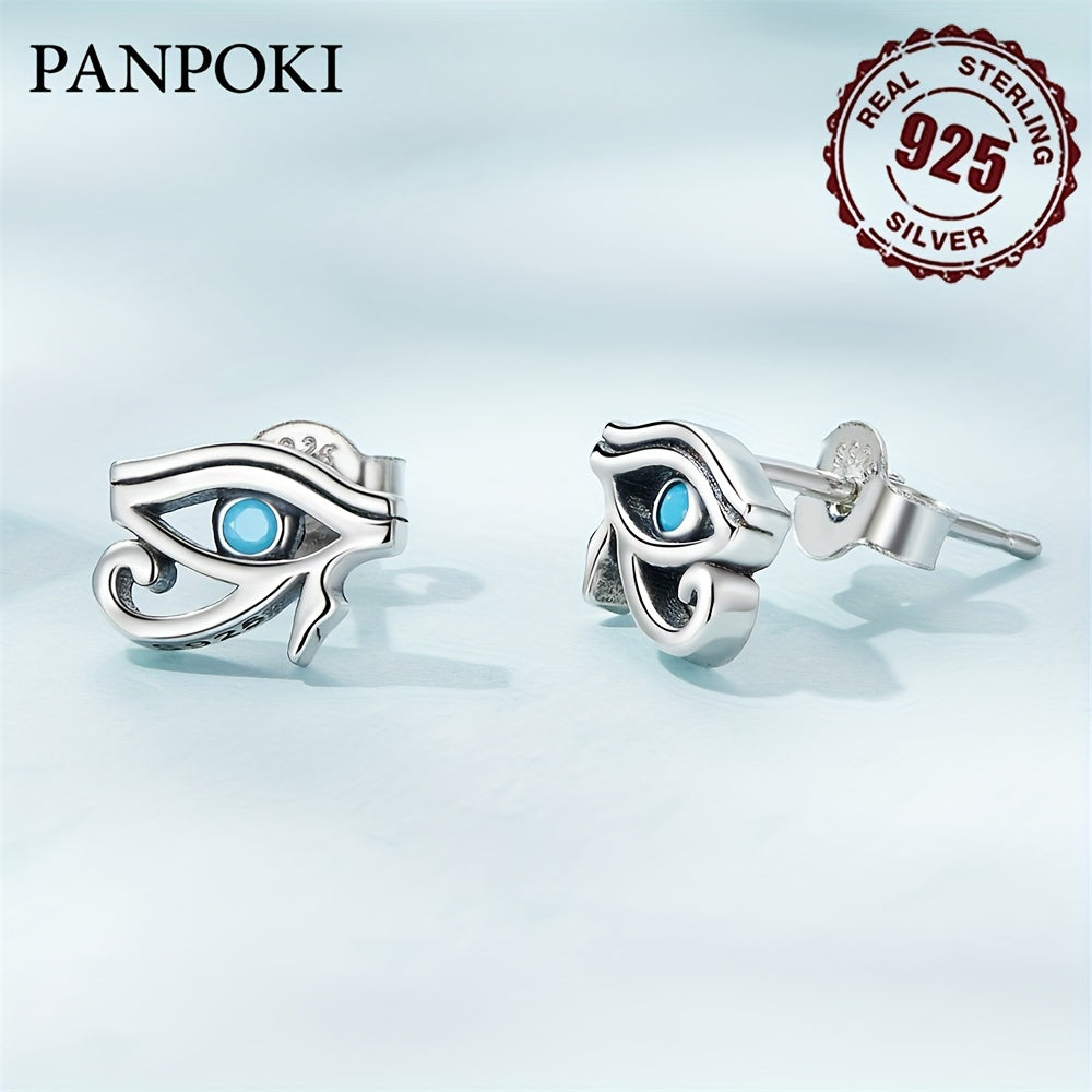 2.2g PANPOKI Luxury 925 Sterling Silvery Simple Style Eye of Horus Ear Buckle Zirconia Stud Earrings for Women Fashion Jewelry Gift, Simple Style, Luxury Style, Religious Symbols Theme