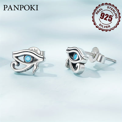2.2g PANPOKI Luxury 925 Sterling Silvery Simple Style Eye of Horus Ear Buckle Zirconia Stud Earrings for Women Fashion Jewelry Gift, Simple Style, Luxury Style, Religious Symbols Theme