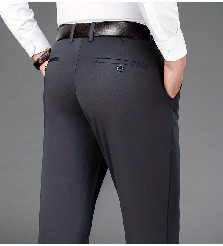 Classic Design Dress Pants, Men's Formal Solid Color Slightly Stretch Dress Pants For Spring Summer Business, Old Money Style