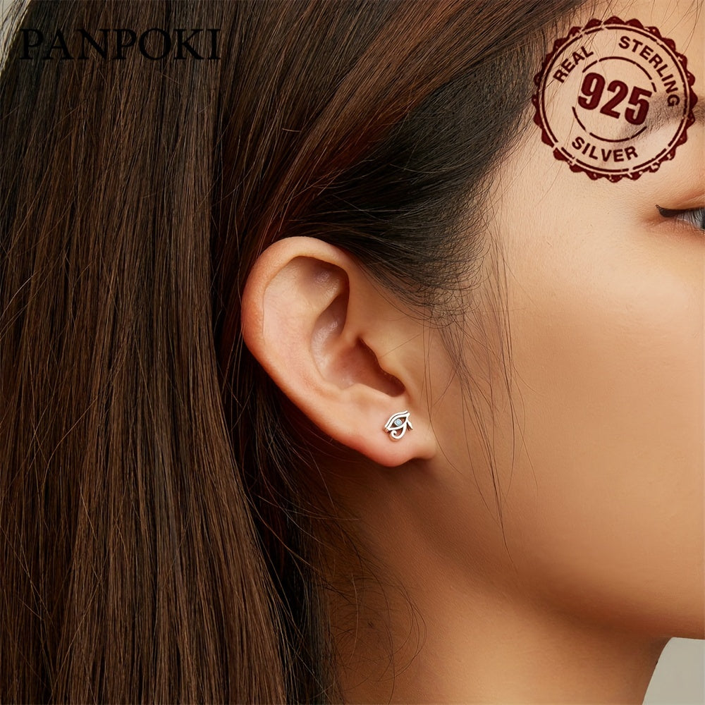 2.2g PANPOKI Luxury 925 Sterling Silvery Simple Style Eye of Horus Ear Buckle Zirconia Stud Earrings for Women Fashion Jewelry Gift, Simple Style, Luxury Style, Religious Symbols Theme