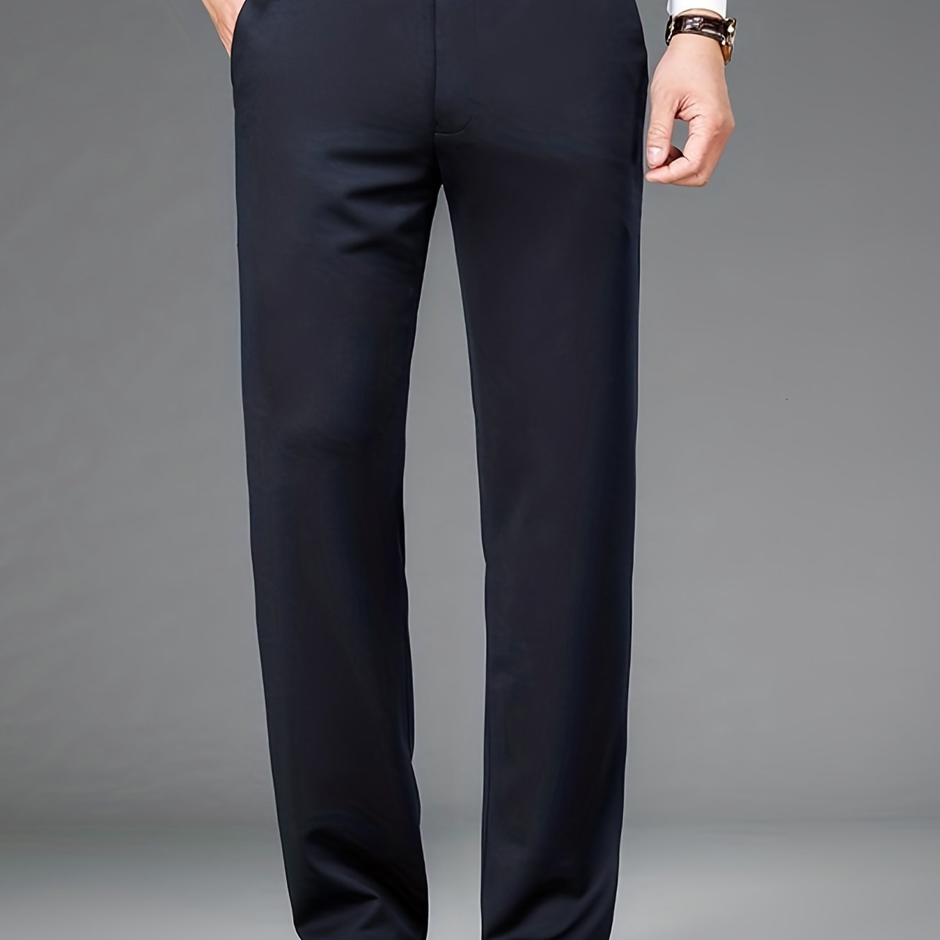 Classic Design Dress Pants, Men's Formal Solid Color Slightly Stretch Dress Pants For Spring Summer Business, Old Money Style