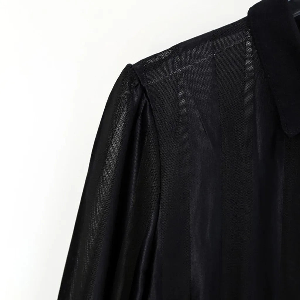 Women's Dresses Fashion Women Long Sleeve Sheer Striped Mesh Patchwork Bodycon C