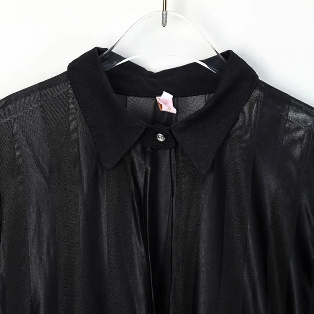 Women's Dresses Fashion Women Long Sleeve Sheer Striped Mesh Patchwork Bodycon C