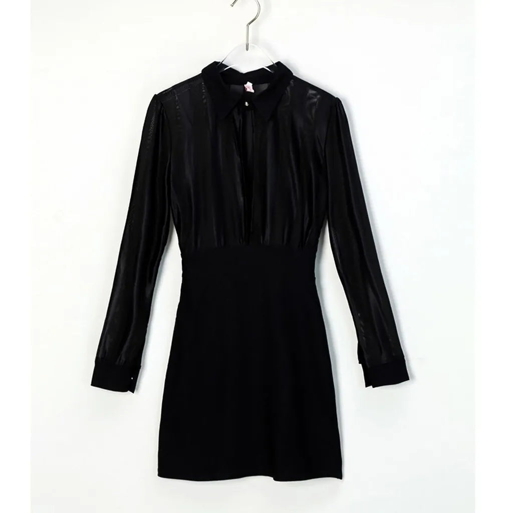 Women's Dresses Fashion Women Long Sleeve Sheer Striped Mesh Patchwork Bodycon C