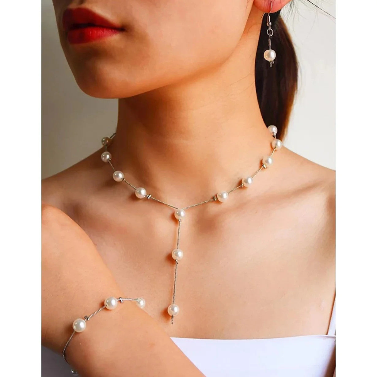 4Pcs/set Korean Edition Jewelry Sweet and Elegant Pearl Simple Temperament Neckl