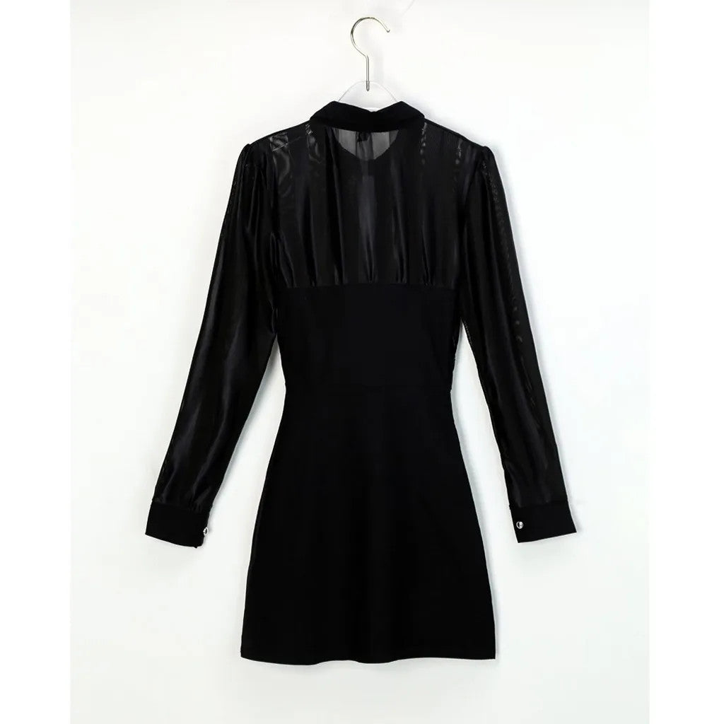 Women's Dresses Fashion Women Long Sleeve Sheer Striped Mesh Patchwork Bodycon C