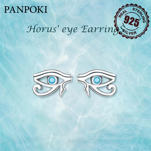 2.2g PANPOKI Luxury 925 Sterling Silvery Simple Style Eye of Horus Ear Buckle Zirconia Stud Earrings for Women Fashion Jewelry Gift, Simple Style, Luxury Style, Religious Symbols Theme
