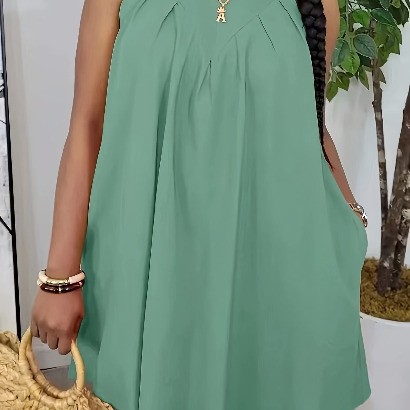 Solid Crew Neck Tank Dress, Elegant Sleeveless Loose Dress For Summer, Women's Clothing