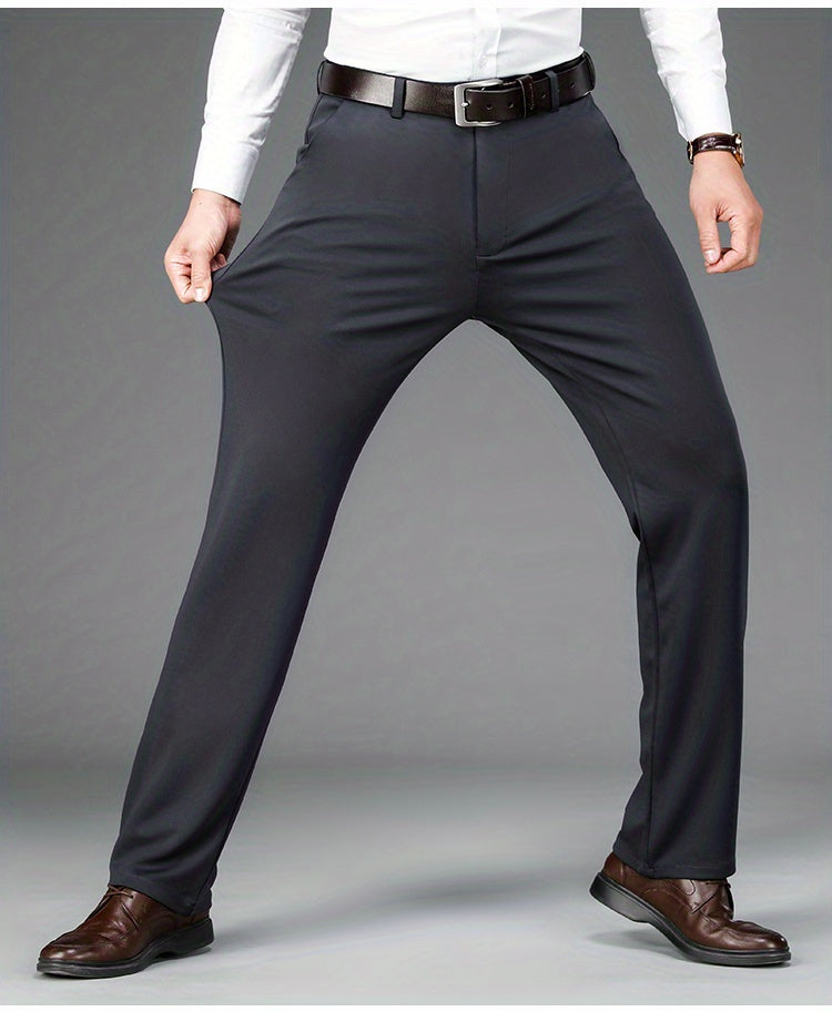 Classic Design Dress Pants, Men's Formal Solid Color Slightly Stretch Dress Pants For Spring Summer Business, Old Money Style