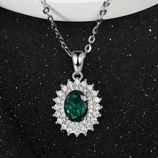 925 Silver Synthetic Emerald Jewelry Necklace Men Women Fashion Necklace Gift For Him/Her Daily Party Wear Bridesmaid Gift Special Moment Valentine'S Day Gift Graduation Gift For Man Woman