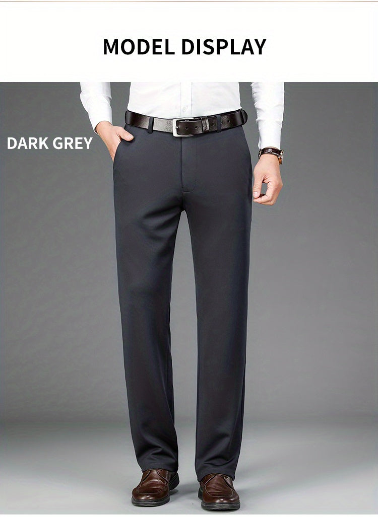 Classic Design Dress Pants, Men's Formal Solid Color Slightly Stretch Dress Pants For Spring Summer Business, Old Money Style