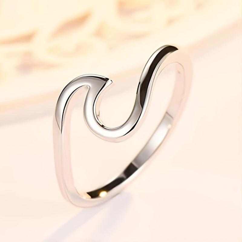 1pc Elegant Simple Wave Design 925 Sterling Silver Ring for Women, Fashion Personalized Wave Band, Suitable for Daily Wear and Parties, 1.6g Jewelry Gift