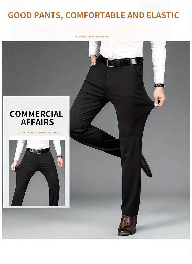 Classic Design Dress Pants, Men's Formal Solid Color Slightly Stretch Dress Pants For Spring Summer Business, Old Money Style
