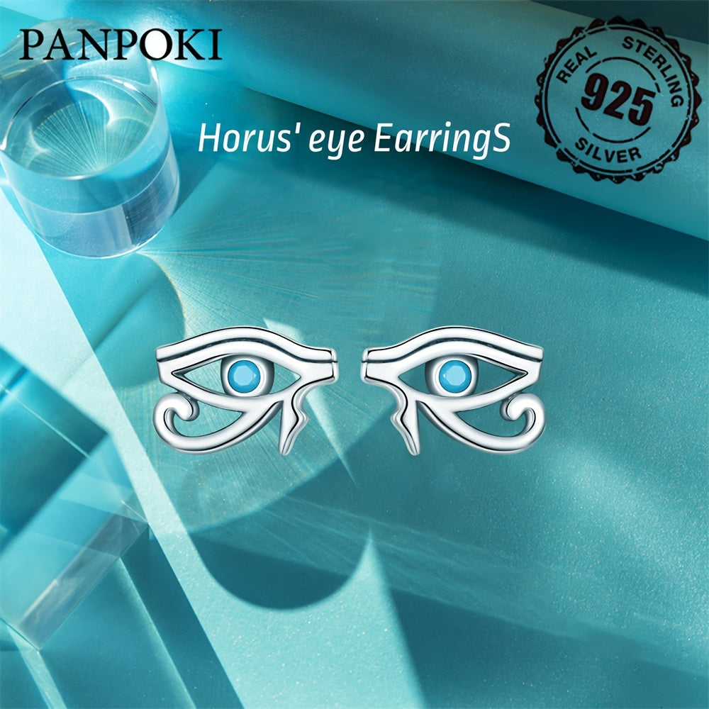 2.2g PANPOKI Luxury 925 Sterling Silvery Simple Style Eye of Horus Ear Buckle Zirconia Stud Earrings for Women Fashion Jewelry Gift, Simple Style, Luxury Style, Religious Symbols Theme