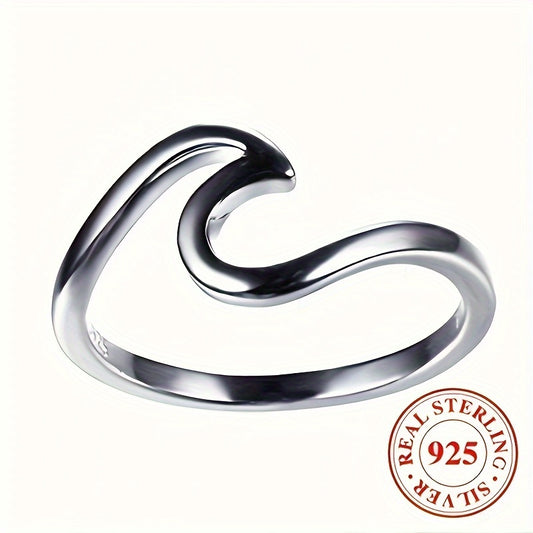 1pc Elegant Simple Wave Design 925 Sterling Silver Ring for Women, Fashion Personalized Wave Band, Suitable for Daily Wear and Parties, 1.6g Jewelry Gift