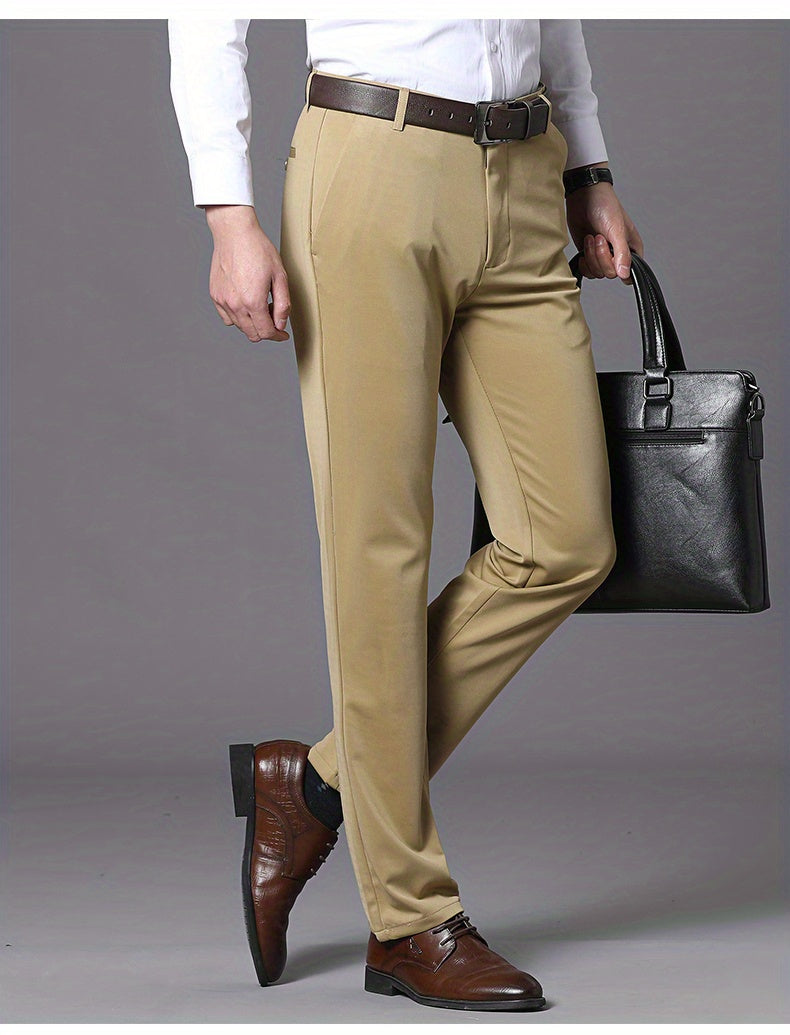 Classic Design Dress Pants, Men's Formal Solid Color Slightly Stretch Dress Pants For Spring Summer Business, Old Money Style