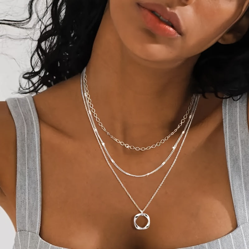 925 sterling silver necklaces for women, fashion multi-layer stackable stack choker necklaces for women, trendy layering circle pendant chain necklace set jewelry