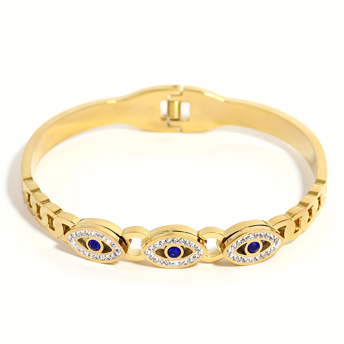 Stainless Steel Evil's Eye Pattern Bangle, Lucky Rhinestones Cuff Bracelet For Men Women, Fashion Jewelry