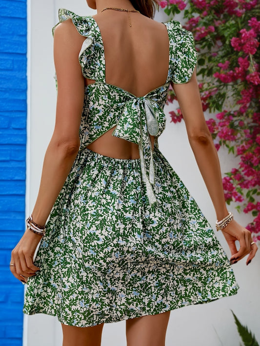 2025 Spring and Summer New Style, Elegant Vacation Style Women's Wood Ear Side Backless Dress, Sexy Body Shaping Short Skirt