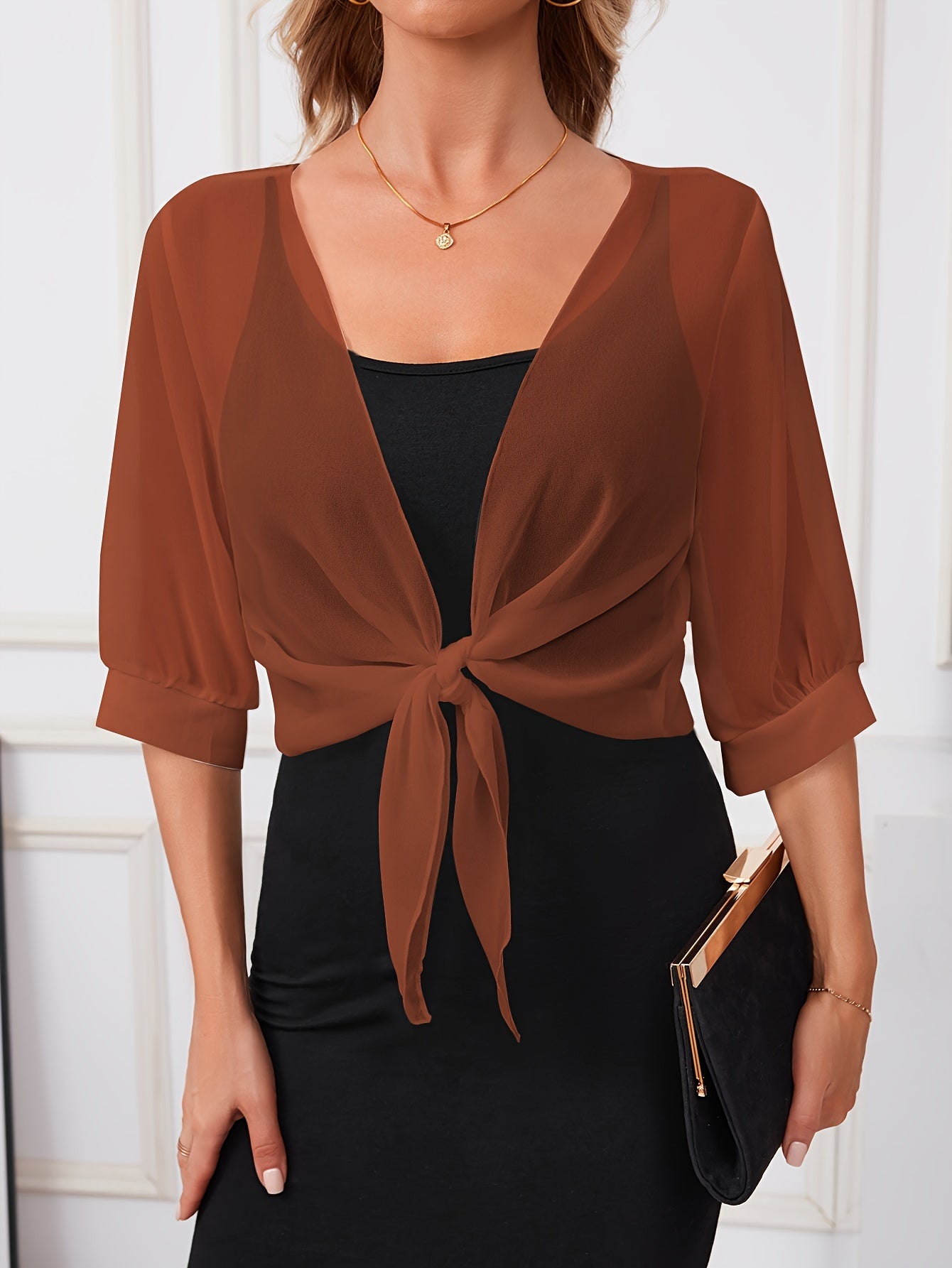 [Lightweight and Breathable] Elegant Shawl Wrap with Tie-Front Detail | Polyester | Lightweight and Breathable | Dress Accessory | Spring/Summer/Fall Events | Chic