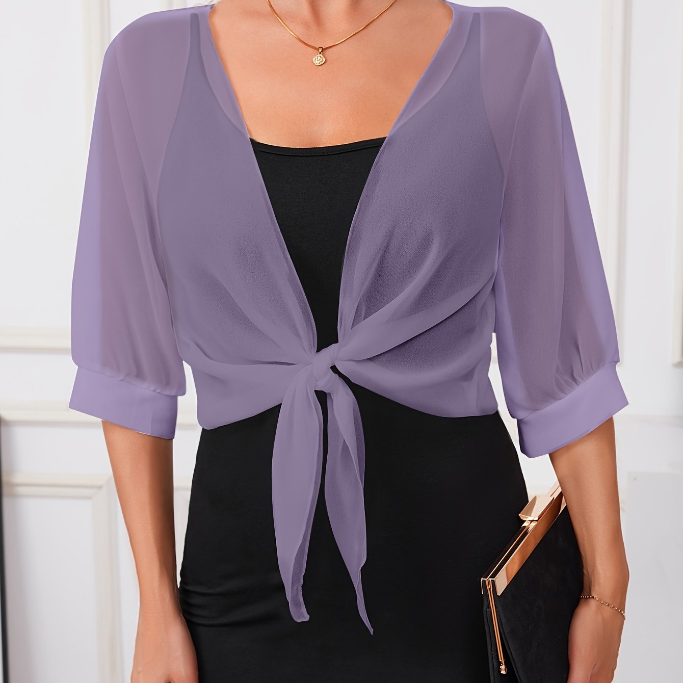 [Lightweight and Breathable] Elegant Shawl Wrap with Tie-Front Detail | Polyester | Lightweight and Breathable | Dress Accessory | Spring/Summer/Fall Events | Chic