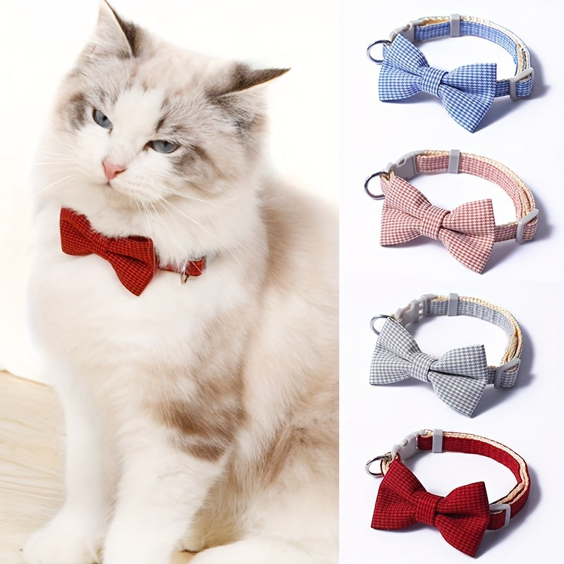 1pc Adjustable Plaid Cat Collar with Bow Tie - Perfect for Holiday Dress Up and Everyday Wear