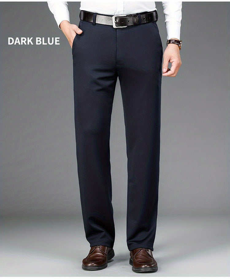 Classic Design Dress Pants, Men's Formal Solid Color Slightly Stretch Dress Pants For Spring Summer Business, Old Money Style