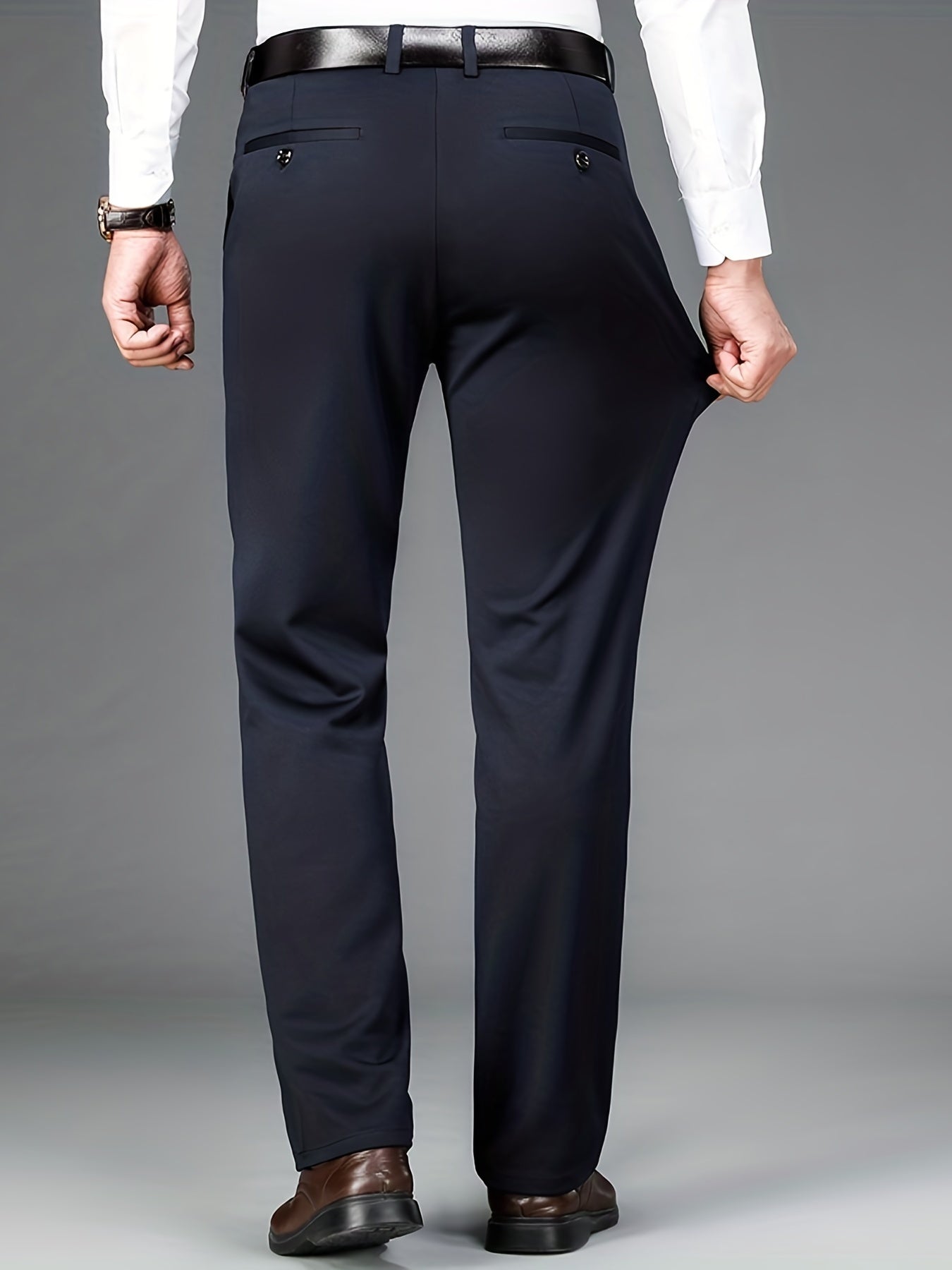 Classic Design Dress Pants, Men's Formal Solid Color Slightly Stretch Dress Pants For Spring Summer Business, Old Money Style